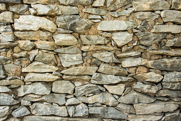 Cracked real stone wall surface with cement.