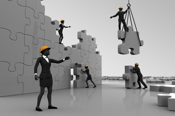 Team assembling jigsaw puzzle