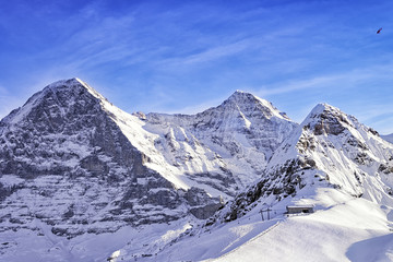Fototapeta na wymiar Tschuggen, Monch and Jungfrau peaks in winter