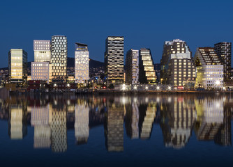 Oslo Skyline by night 2015 - obrazy, fototapety, plakaty