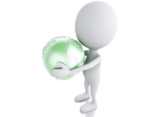 3d white person with earth globe in the hands. Global communicat