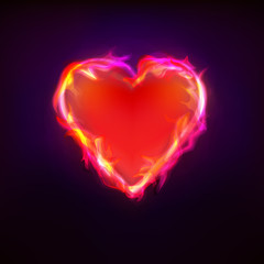 burning love as heart symbol at fire graphic design