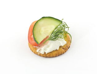 Crackers with Cheese Tomato Cucumber and Dill