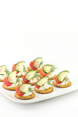 Crackers with Cheese Tomato Cucumber and Dill
