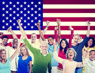 Multi-Ethnic Group Of People Friendship Team America Concept