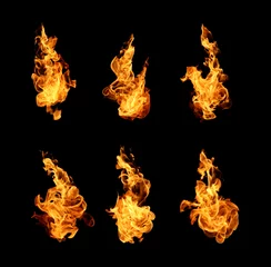 Photo sur Aluminium Flamme Collection de flammes de feu isolée sur fond noir