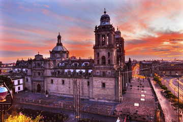 Fototapeta na wymiar Metropolitan Cathedral Zocalo Mexico City Sunrise