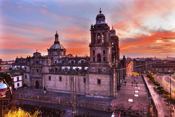 Tuinposter Metropolitaanse Kathedraal Zocalo Mexico City Zonsopgang © Bill Perry