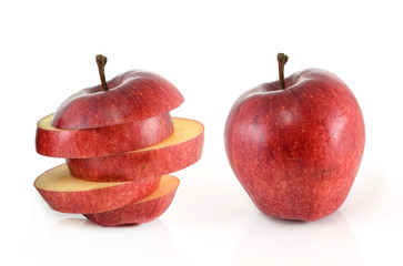 Red apple sliced in pieces