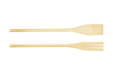 wooden kitchen spoons on white background