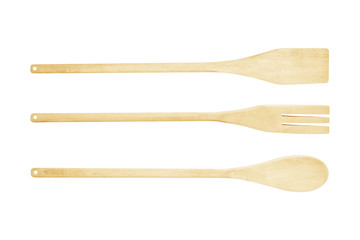 wooden kitchen spoons on white background