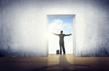 Obraz premium Businessman Satisfaction Arms Outstretched Freedom Concept