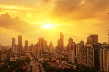 Fototapeta na wymiar modern city at sunrise,Shanghai skyline
