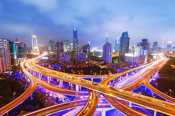 shanghai elevated road junction and interchange overpass at nigh