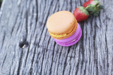French macaroons with strawberry fruit.