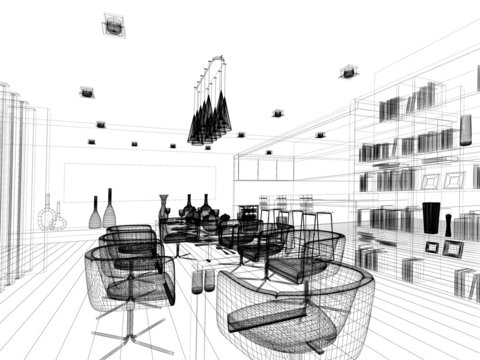 abstract sketch design of interior dining 