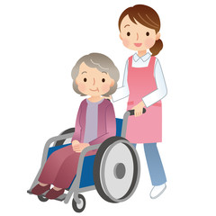 車椅子に乗る高齢者　介護