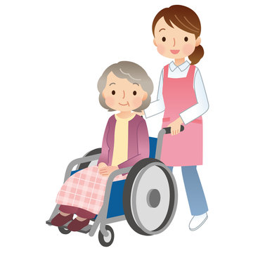 車椅子に乗る高齢者　介護