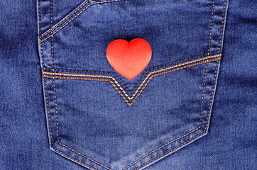 Heart shape on blue jeans texture