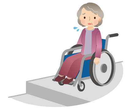 車椅子に乗る高齢者　段差