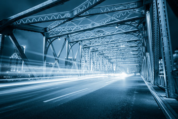 Night traffic lights inside of the  Waibaidu Bridge of shanghai