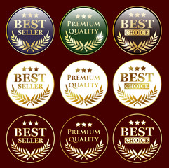 bestseller and quality sign badges - obrazy, fototapety, plakaty