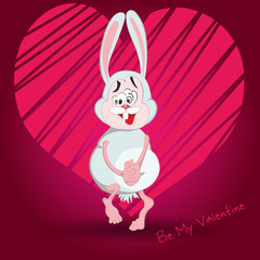 Rabbit with heart. Romantic card. Valentine's day illustration.