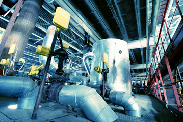 Industrial zone, Steel pipelines in blue tones