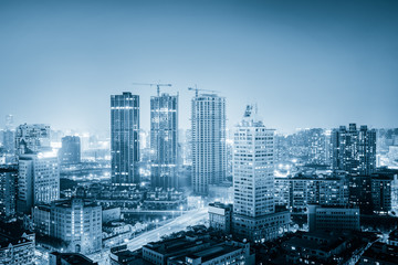Naklejka na ściany i meble night shanghai skyline with reflection ,beautiful modern city