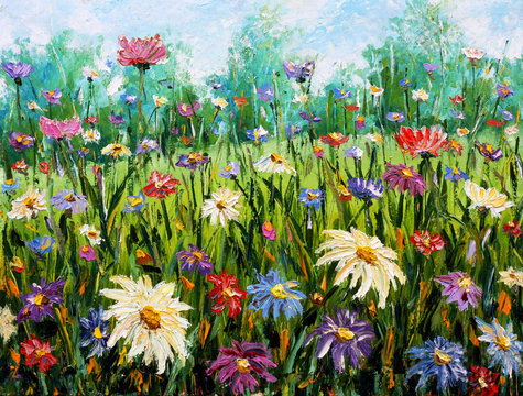 Original oil painting of flowers Wildflowers.