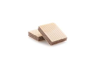 wafers with dark chocolate on white background