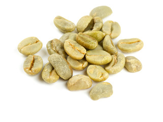 green coffee beans isolated on white background