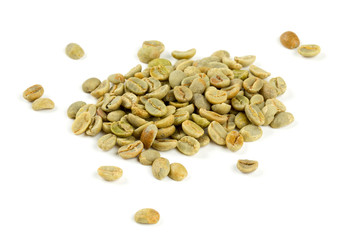 green coffee beans isolated on white background