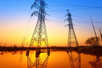 high voltage post.High-voltage tower sky background.