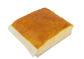 Sobao pasiego on white background. Spanish bakery.