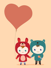 kids character for valentine card, illustration vector