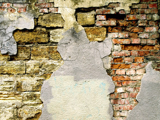 Background image with grunge brick old wall and plaster