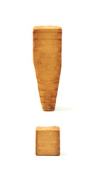 Wooden exclamation mark symbol isolated