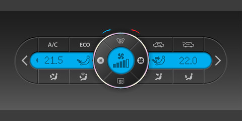 Digital air condition dashboard design with blue lcd