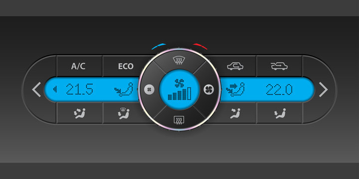 Digital air condition dashboard design with blue lcd