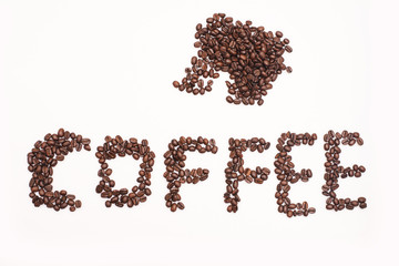 Brown coffee beans isolated on white background