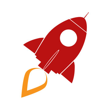 Red Retro Rocket Concept. Illustration Isolated On White