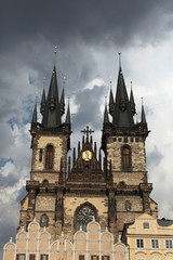 Fototapeta na wymiar Tyn Church in Old Town Square in Prague, Czech Republic.