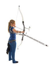 Girl aiming with a bow an arrow