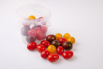 Bucket of colorful cherry tomatoes