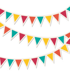 Set of multicolored flat buntings garlands isolated on white bac