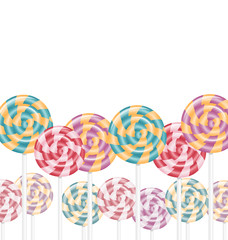 Multicolored lollipops on white background