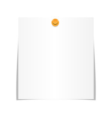 White paper sheet for memo with pin isolated on white background