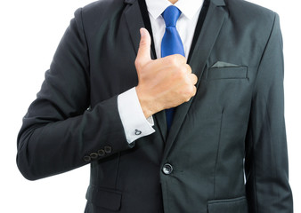 Businessman show hand with thumb up isolate