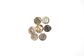 A few Antique coins on white background